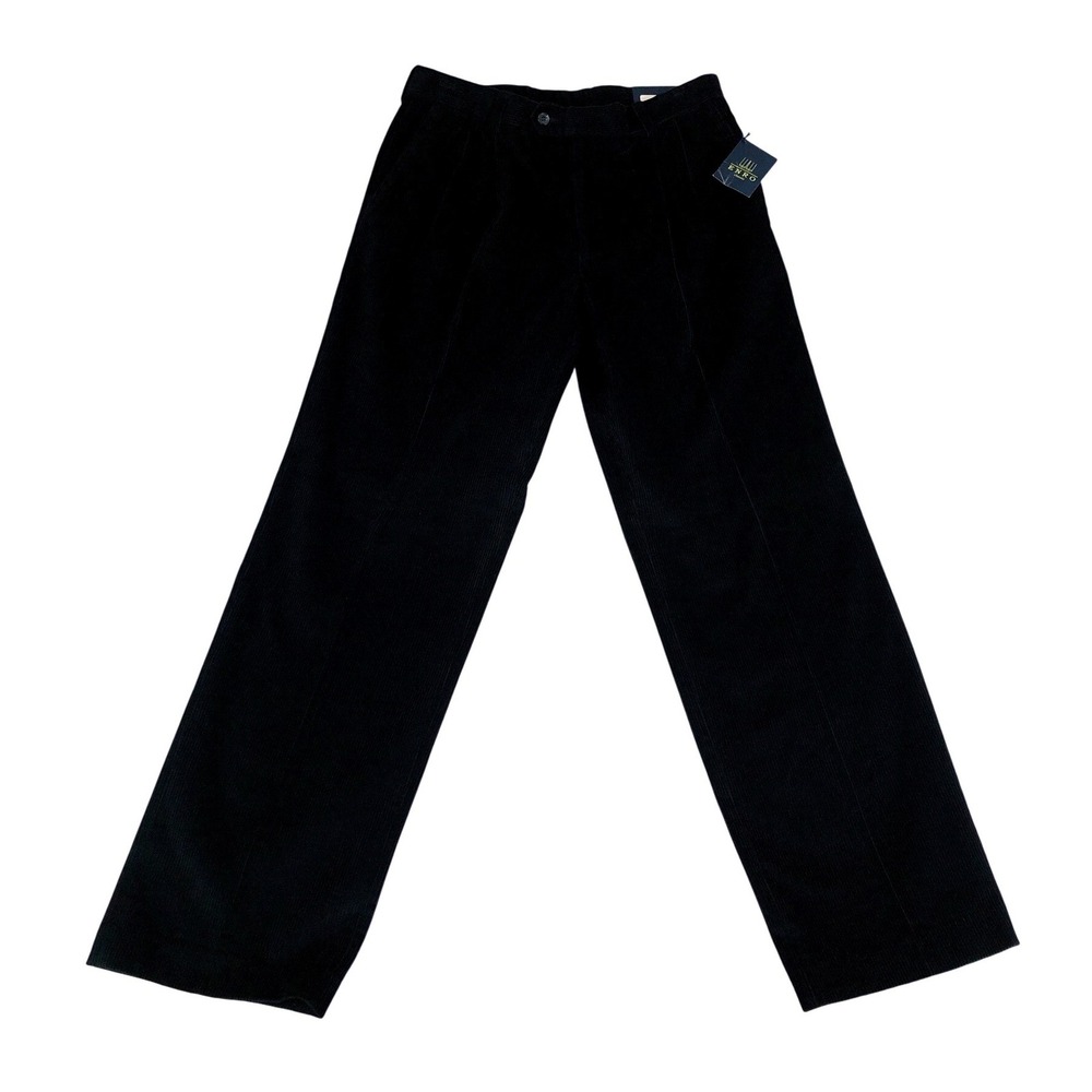 Enro Classic Mens Black Corduroy Pleated Straight Leg Pants 34x32 NWT Wide Leg